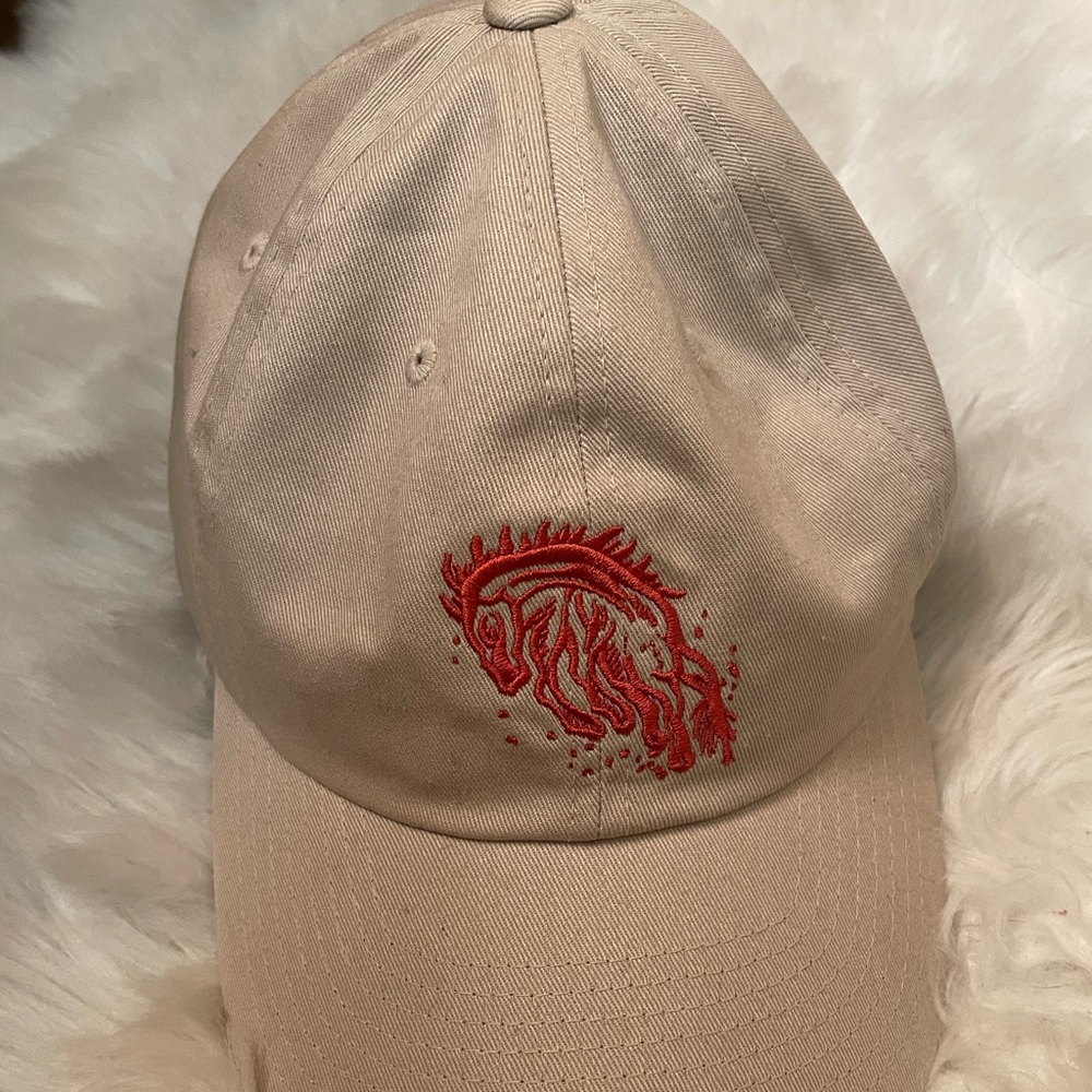 Tecovas Beige Hat with Orange Bucking Bronco Embroidery